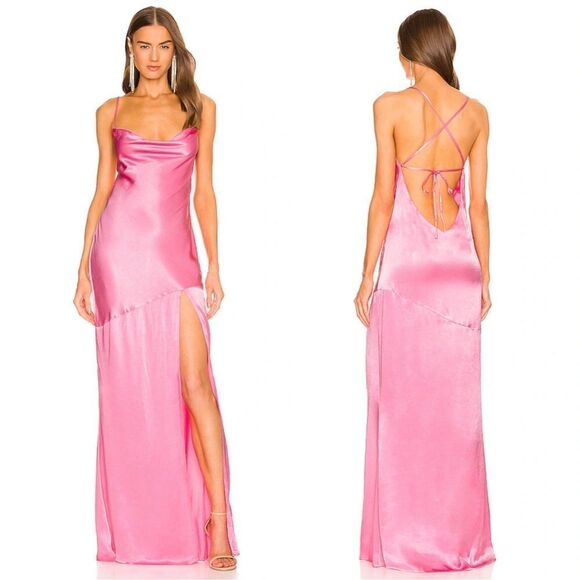 MICHAEL COSTELLO X REVOLVE Elegant Pink Satin Evening Dress - Picture 1 of 8